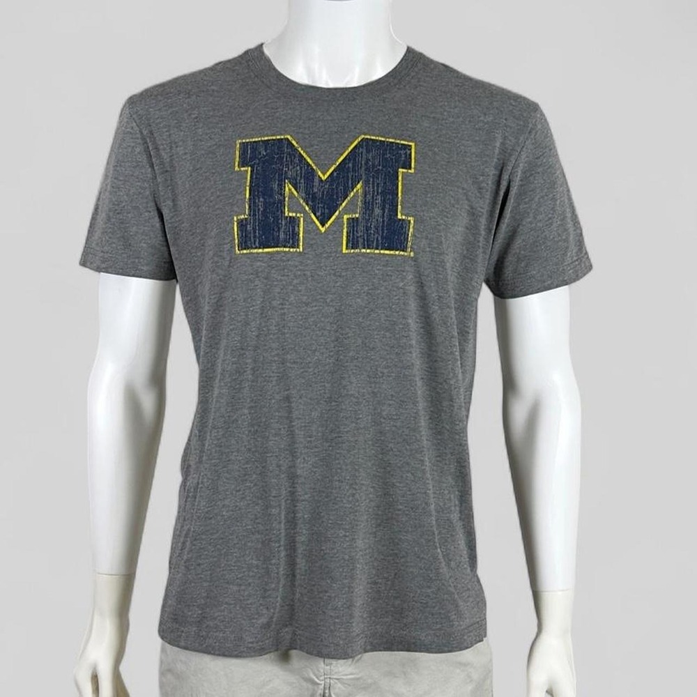 University of Michigan Wolverines Block M Graphic T-Shirt Gray Men's Large NCAA
